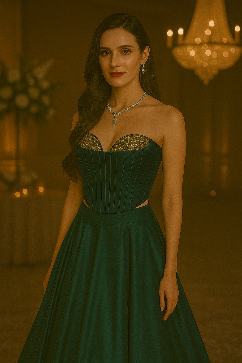 BOTTLE GREEN CORSET LHENGA